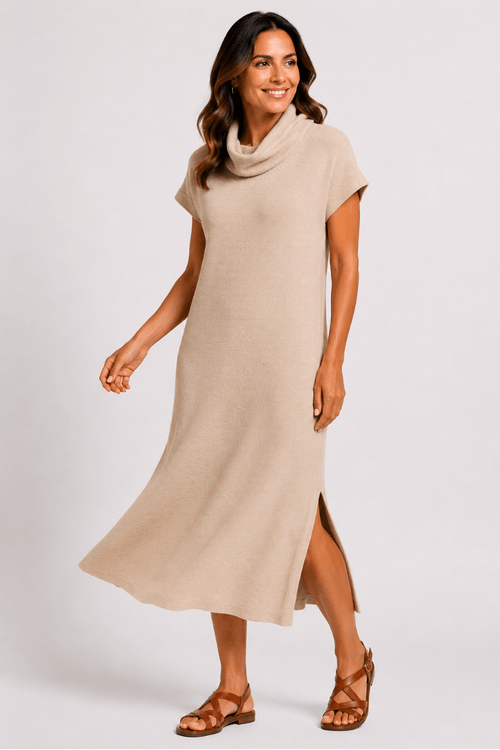 Vestido morcego midi heritage amendoa